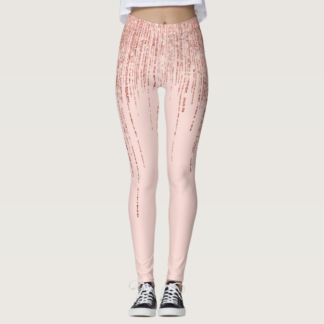 Luxury Rosa ros Guld Sparkly Glitter Fringe Leggings (Framsida)