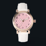 Luxury Rosa Tuftade Diamond Mönster Armbandsur<br><div class="desc">En klocka med en vacker feminin mönster. Mjuk rosa mönster i puffa diamantformer med en guld-bead i mitten. Luxury elegance vibe.</div>