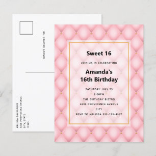 Luxury Rosa Tuftade Diamond Mönster Inbjudan Vykort