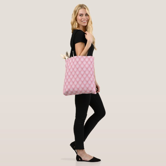 Luxury Rosa Tuftade Diamond Mönster Tygkasse (På modell)
