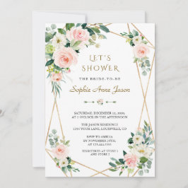 Luxury Rosa White Flowers Guld Ram Möhippa Inbjudningar