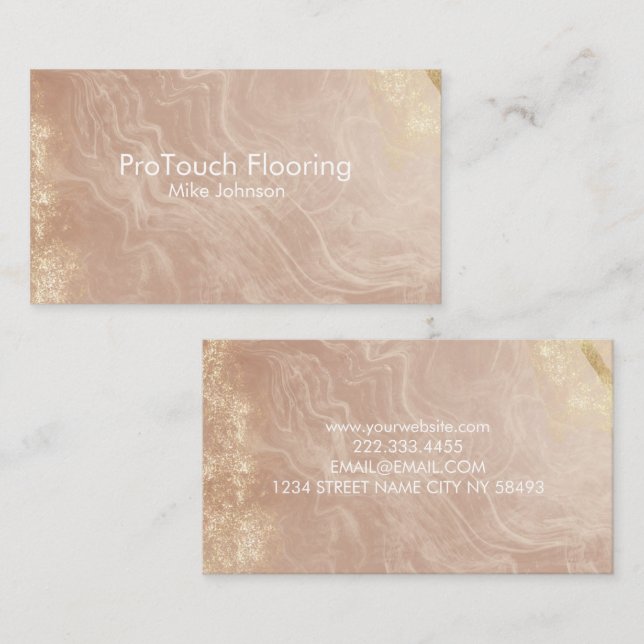 Luxury Rose Gold Agate & Glitter Flooring Visitkort (Fram/baksida)