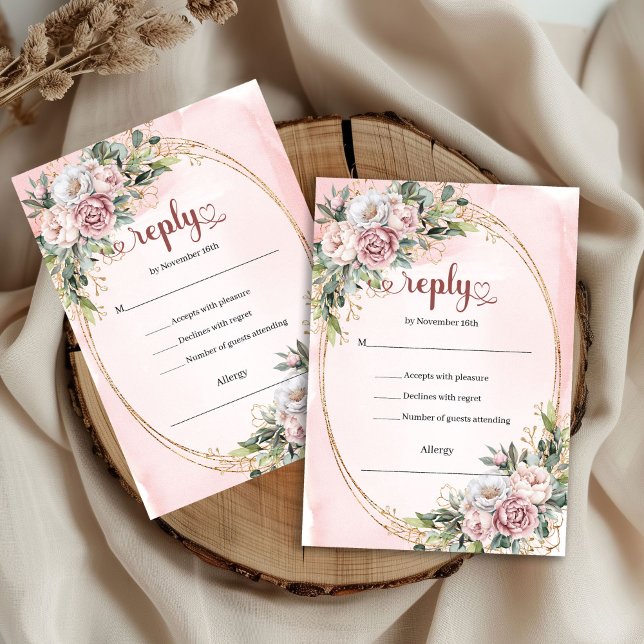 Luxury Rose Gold Greenery Wedding RSVP Card OSA Kort (Luxury Rose Gold Greenery Wedding RSVP Card)