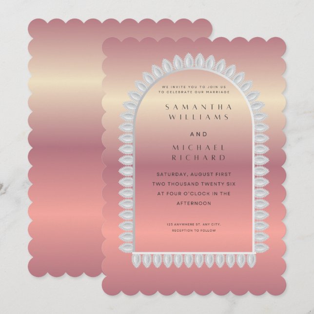 Luxury Rose Gold Scalloped Wedding Invitation - Cu Inbjudningar (Fram/baksida)