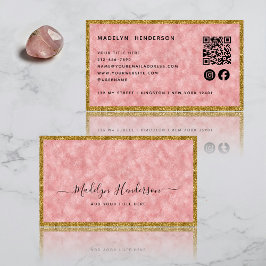 Luxury Rose Quartz Gold Frame QR Code Social Media Visitkort