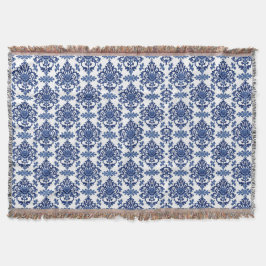Luxury Royal Blue and White Baroque Floral Pattern Filt