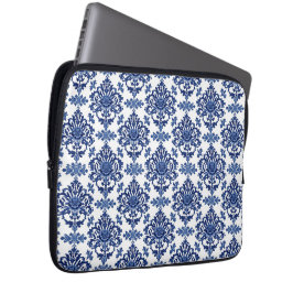 Luxury Royal Blue and White Baroque Floral Pattern Laptop Fodral