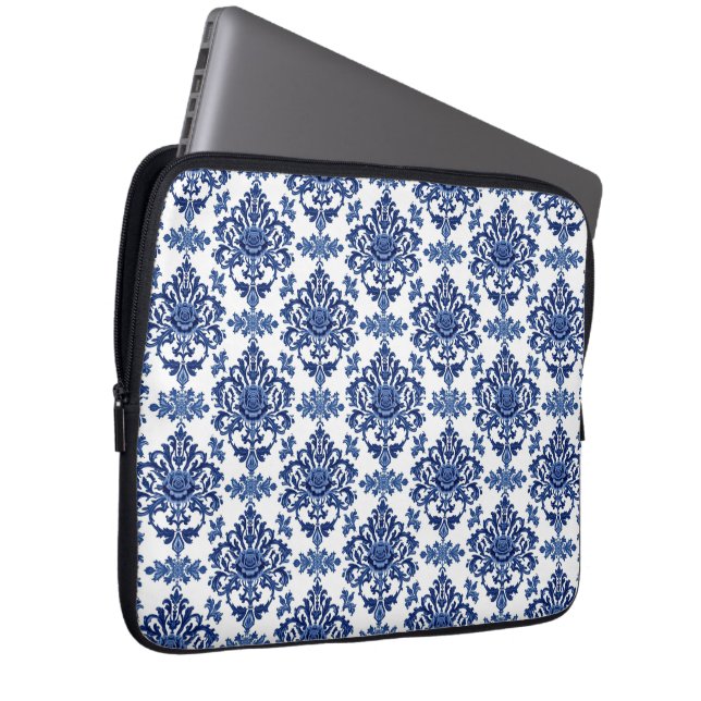 Luxury Royal Blue and White Baroque Floral Pattern Laptop Fodral (Framsidan Höger)