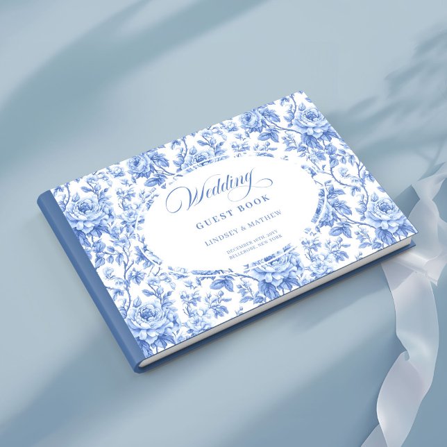 Luxury Royal Blue Floral Toile Roses Guest Book Gästböcker (Luxury Royal Blue Floral Toile Roses Guest Book)