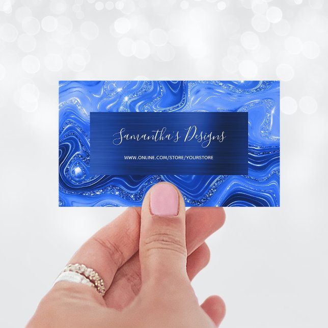 Luxury Royal Blue Marble Agate Glam Navy Foil Visitkort (Luxury Royal Blue Marble Agate Glam Navy Foil Business Card)