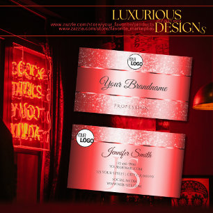 Luxury Ruby Red Gnistra Glitter Logotyp och Monogr Visitkort
