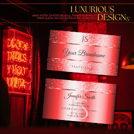 Luxury Ruby Red Gnistra Glitter och Monogram Noble Visitkort