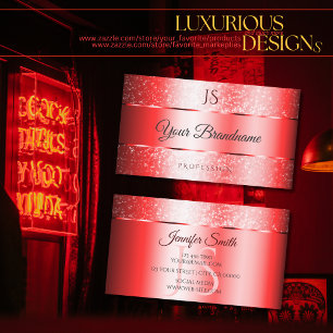 Luxury Ruby Red Gnistra Glitter och Monogram Noble Visitkort