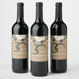 Luxury Rustic Floral 30:e bröllopsdagen Vinflaska Etikett