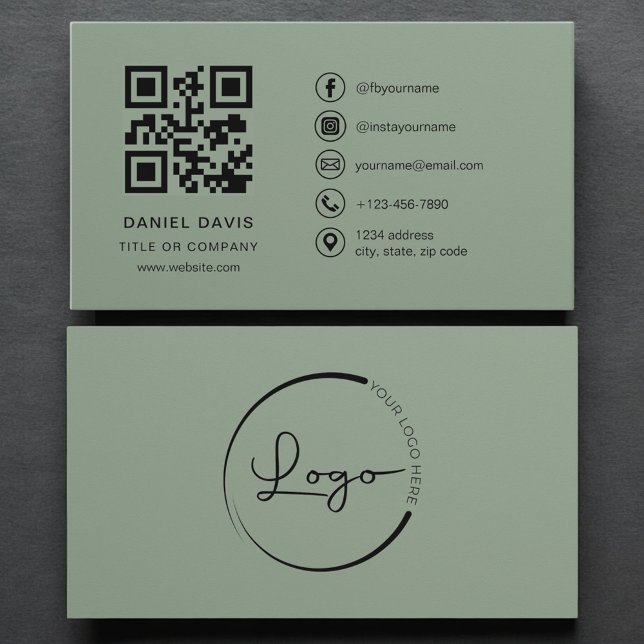 Luxury Sage Green Company Logo QR Code  Visitkort (Skapare uppladdad)