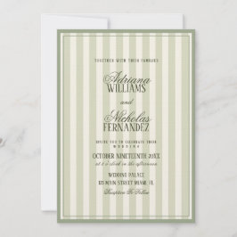 Luxury Sage Green Striped Wedding Inbjudningar