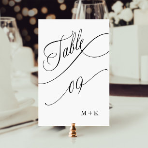 Luxury Script Black and White Bröllop Number 9, Bordsnummer