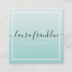 LUXURY SCRIPT namn elegant ombre blek mint black Fyrkantigt Visitkort
