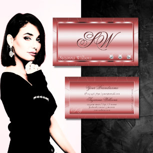 Luxury Shimmery Red med diamanter och Monogram Visitkort
