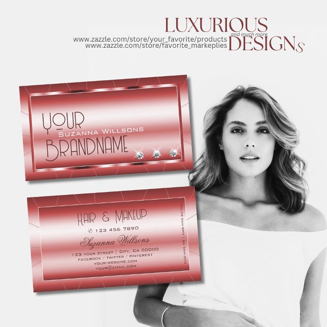 Luxury Shimmery Red med Diamonds Chic och Snyggt Visitkort (Skapare uppladdad)