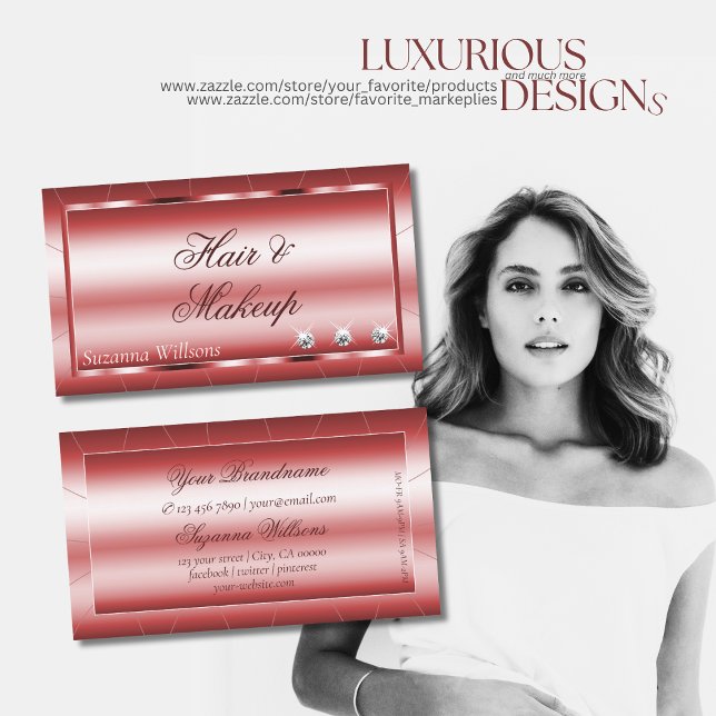 Luxury Shimmery Red med Diamonds Noble och Modern Visitkort (Skapare uppladdad)