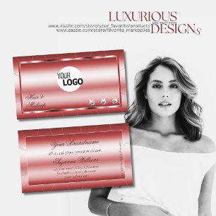 Luxury Shimmery Red Modern med diamanter och Logot Visitkort