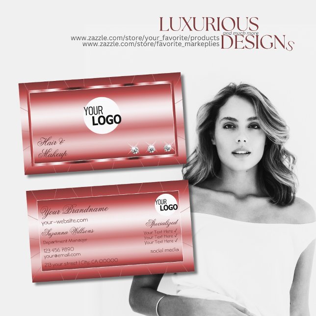 Luxury Shimmery Red Snyggt med diamanter och Logot Visitkort (Skapare uppladdad)