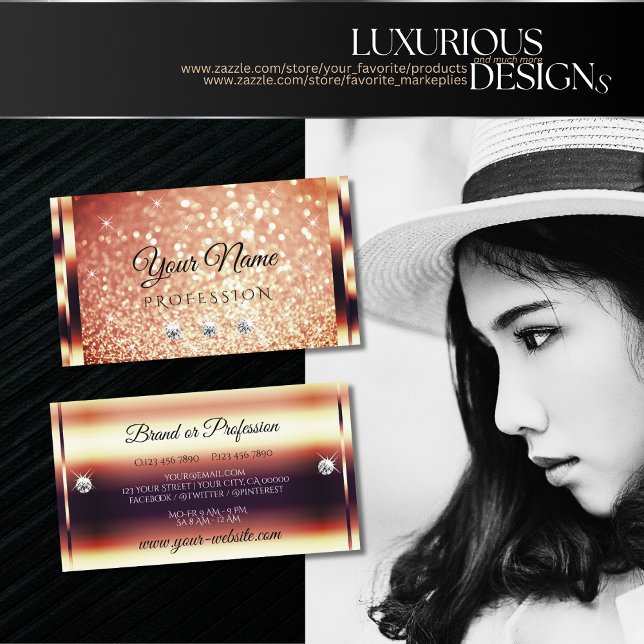 Luxury Shimmery Ro Guld Gnistra Glitter Diamonds Visitkort (Skapare uppladdad)