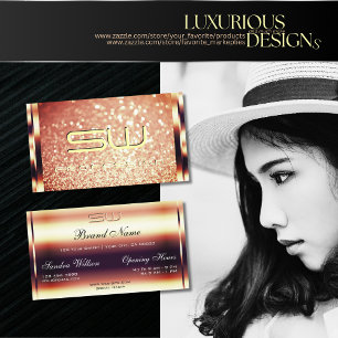 Luxury Shimmery Ro Guld Gnistra Glitter Monogram Visitkort