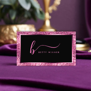 Luxury Shock rosa Modern Script Monogram Buss Visitkort