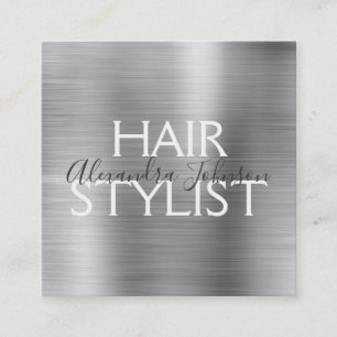 Luxury Silver Brushed Metall Hair Stylist Fyrkantigt Visitkort