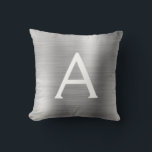 Luxury Silver Brushed Metall Monogram Namn Initial Kudde<br><div class="desc">Luxury Silver Foil Brushed Metall Monogram Namn och Initial Pillow. Kudden ger perfekten åt någon som dekorerar hennes rum i silver.</div>