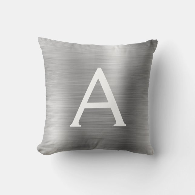 Luxury Silver Brushed Metall Monogram Namn Initial Kudde (Framsida)