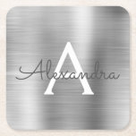 Luxury Silver Brushed Metall Monogram Namn Initial Underlägg Papper Kvadrat<br><div class="desc">Luxury Silver Foil Brushed Metall Monogram Namn och Initial Underlägg. Perfekten blir en gåva till någon som tittar för ett modernt monogram Underlägg för party eller firande.</div>