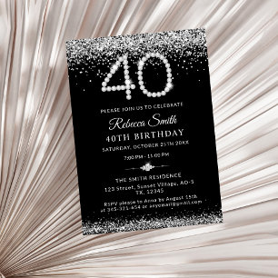 Luxury Silver Diamonds 40:e födelsedagen Party Inbjudningar