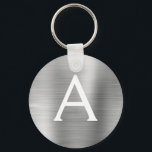 Luxury Silver Faux Stainless Steel Monogram Nyckelring<br><div class="desc">Silver Faux Stainless Steel Metallic Elegant Keychain. Dessa nyckelkedjor kan anpassas så att de omfattar ditt första och första namn. Dessa nyckelringar gör underbar födelsedag,  möhippa eller bachelorette-parti till fördel.</div>