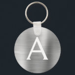 Luxury Silver Faux Stainless Steel Monogram Nyckelring<br><div class="desc">Silver Faux Stainless Steel Metallic Elegant Keychain. Dessa nyckelkedjor kan anpassas så att de omfattar ditt första och första namn. Dessa nyckelringar gör underbar födelsedag,  möhippa eller bachelorette-parti till fördel.</div>