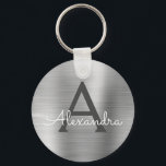 Luxury Silver Faux Stainless Steel Monogram Nyckelring<br><div class="desc">Silver Faux Stainless Steel Metallic Elegant Keychain. Dessa nyckelkedjor kan anpassas så att de omfattar ditt första och första namn. Dessa nyckelringar gör underbar födelsedag,  möhippa eller bachelorette-parti till fördel.</div>