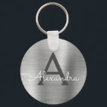 Luxury Silver Faux Stainless Steel Monogram Nyckelring<br><div class="desc">Silver Faux Stainless Steel Metallic Elegant Keychain. Dessa nyckelkedjor kan anpassas så att de omfattar ditt första och första namn. Dessa nyckelringar gör underbar födelsedag,  möhippa eller bachelorette-parti till fördel.</div>