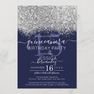 Luxury Silver flottan Glitter Confetti Quinceañera Inbjudningar
