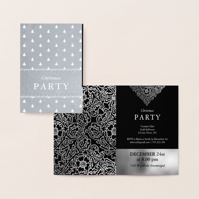 Luxury Silver Foil Black jul Party Folierat Kort (Display)