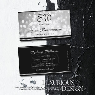 Luxury Silver Glitter Black Monogram Silver Gräns Visitkort