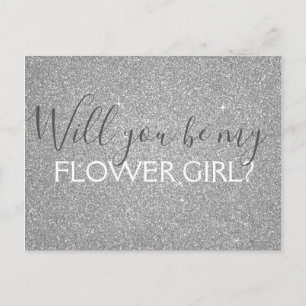 Luxury Silver Glitter & Gnistra Flower Girl Inbjudan Vykort