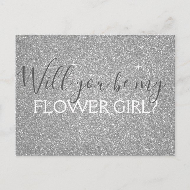 Luxury Silver Glitter & Gnistra Flower Girl Inbjudan Vykort (Framsida)
