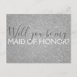 Luxury Silver Glitter & Gnistra Maid of honor Inbjudan Vykort