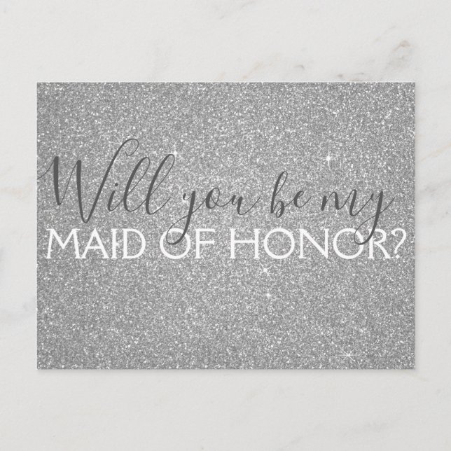 Luxury Silver Glitter & Gnistra Maid of honor Inbjudan Vykort (Framsida)