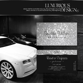 Luxury Silver Glitter Gnistra Stars Monogram Smart Visitkort
