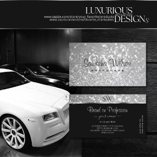 Luxury Silver Glitter Gnistra Stars Monogram Smart Visitkort