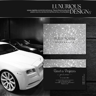 Luxury Silver Glitter Gnistra Stars Smart på svart Visitkort