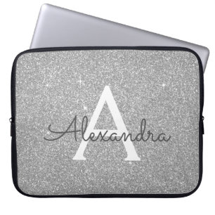 Luxury Silver Glitter och Gnistra Monogram Laptop Fodral
